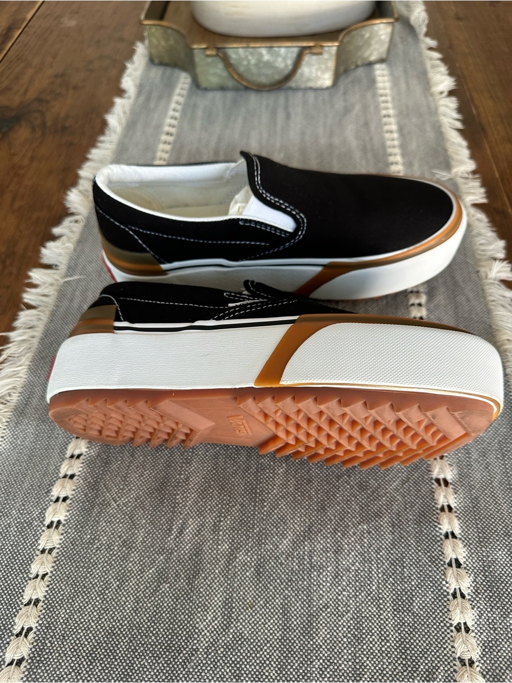 Vans Black Slip-On Loafers with Tan Accents - Picture 2 of 6